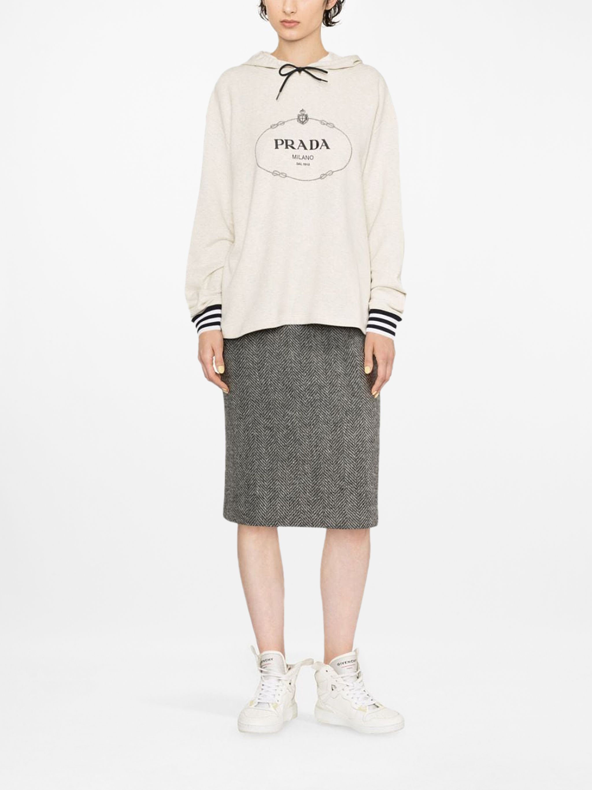  23FW 프라다 / 여성 로고 후디 내추럴 134677 S232 1X6Q F0018 STK - PRADA