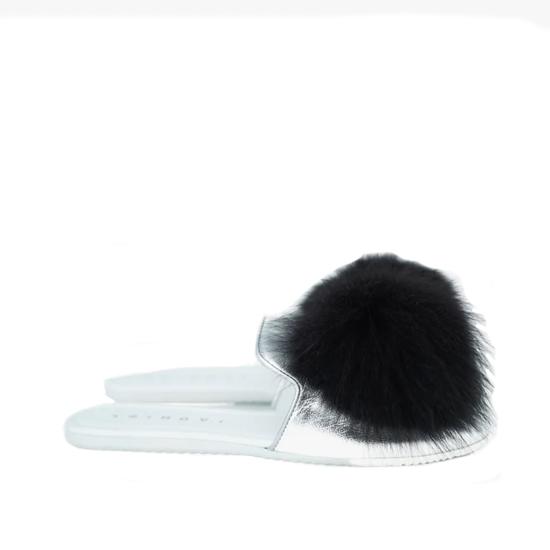 MULES 10262PPWSILVER BLACK FUR Silver