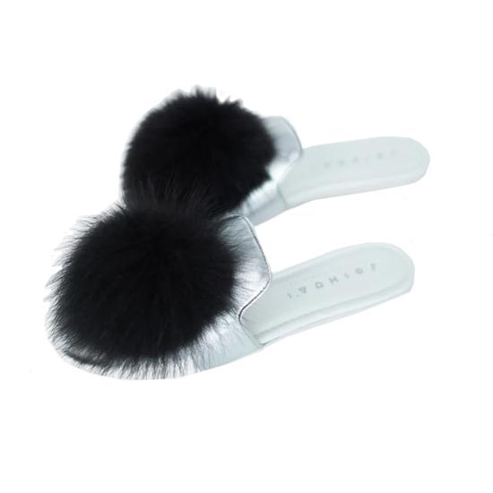 MULES 10262PPWSILVER BLACK FUR Silver