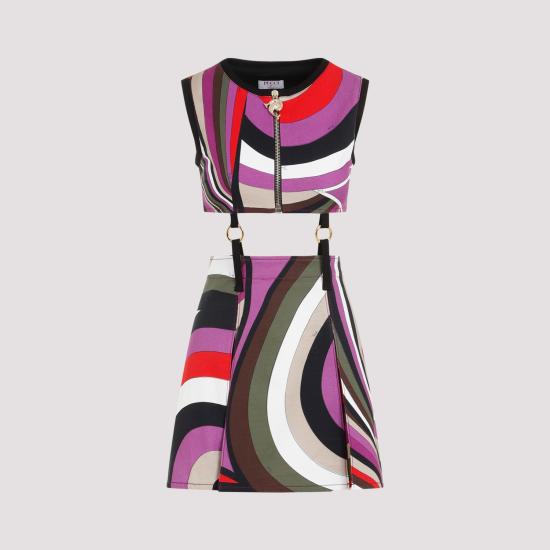 24SS 푸찌 숏 원피스 4HRG62 4H753 008 KHAKI FUXIA - PUCCI