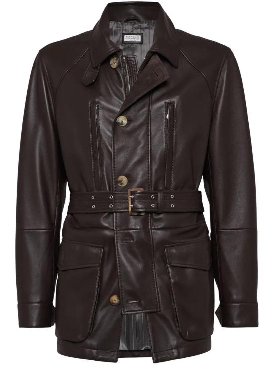  브루넬로 쿠치넬리 가죽 자켓 MPSIR2019CQZ43 brown - BRUNELLO CUCINELLI
