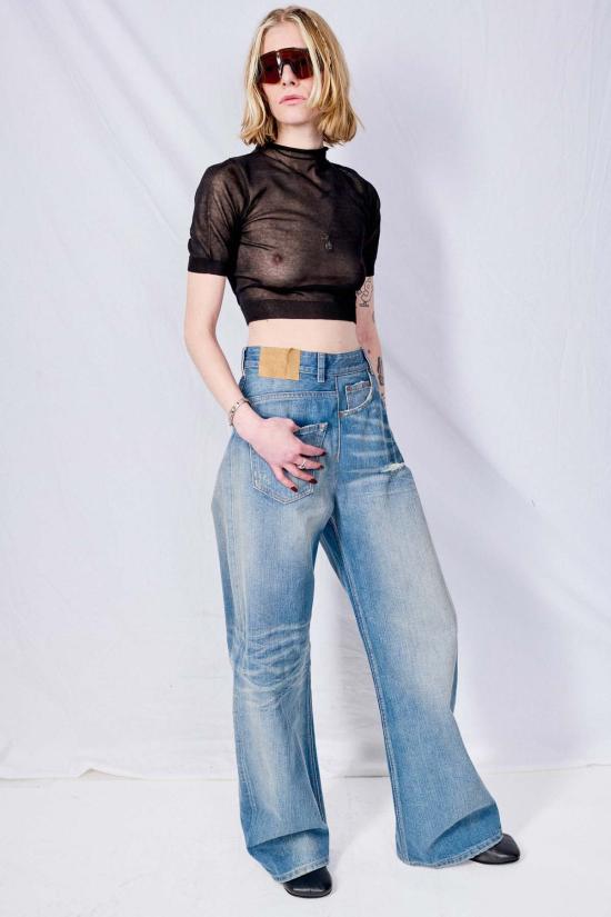  MM6 메종마르지엘라 데님 팬츠 Mm6 메종 마르지엘라 블루 트위스트 와이드 레그 진 블루 - MM6 MAISON MARGIELA