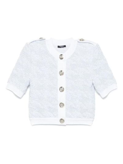 [해외] 25FW 발망 숏슬리브 하운드투스 트위드 니트 가디건 FF1KL235KI72 SOM White