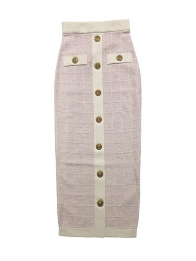 [해외] 26SS 발망 롱 스커트 GF1LD024KJ48 OIB ROSE PALE NATUREL OIB