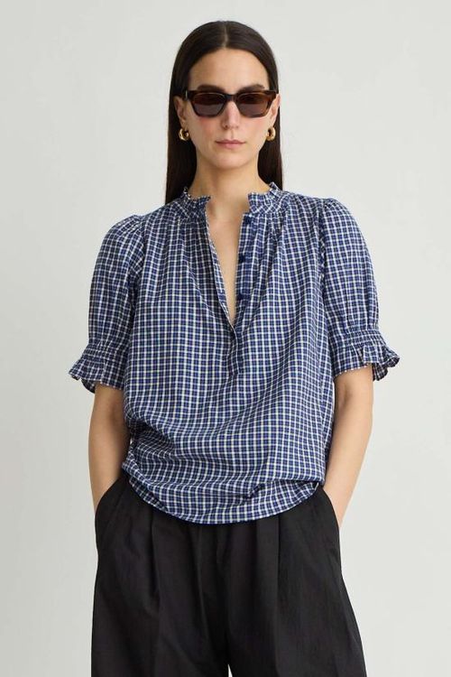 [해외] 어피스 어파트 블라우스 Apiece Apart Los Altos Top Navy Desai Plaid